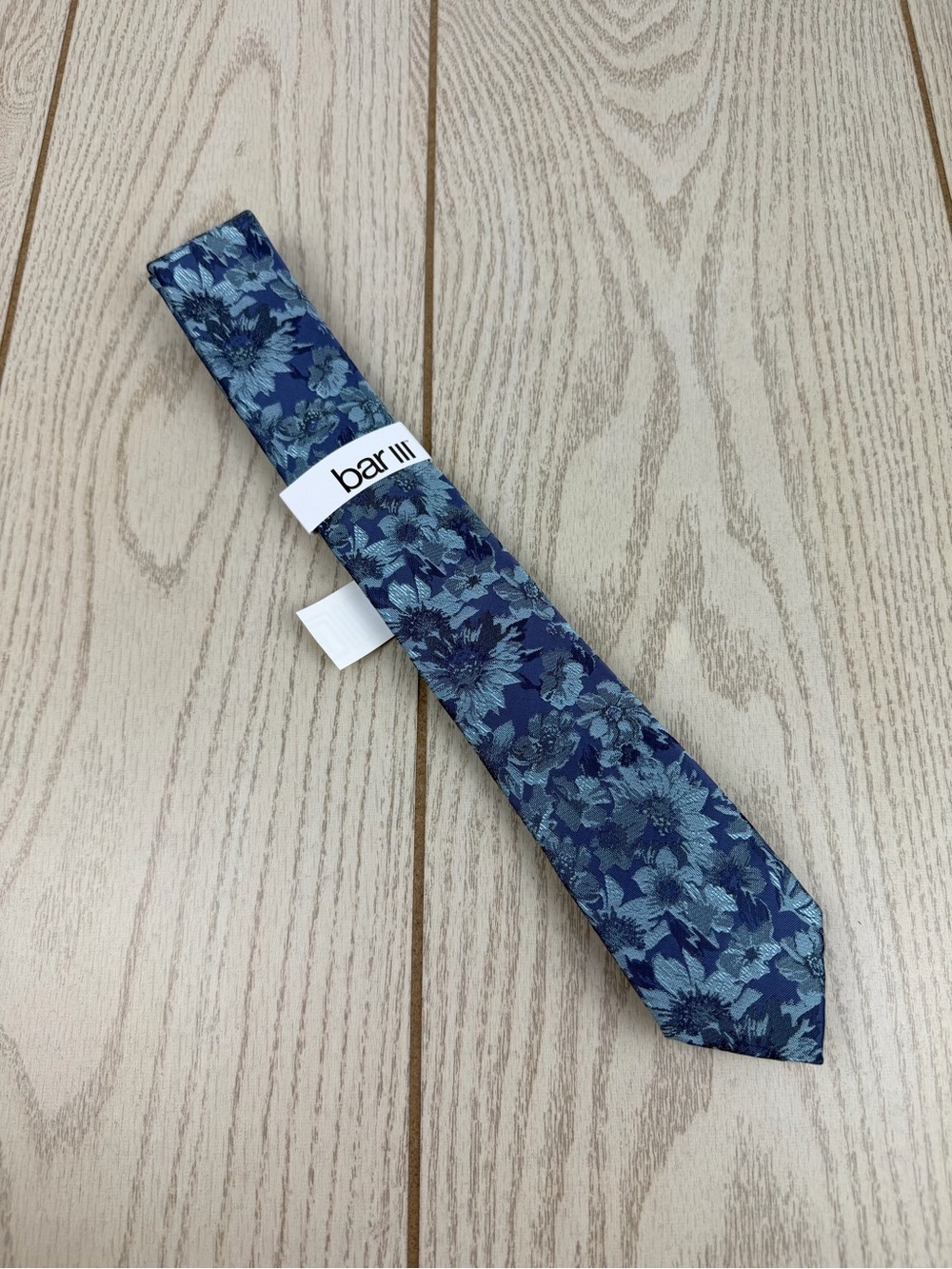 502 Bar III Men's Tie Malaga Floral 450 Aqua Blue $55 Polyester Skinny Slim